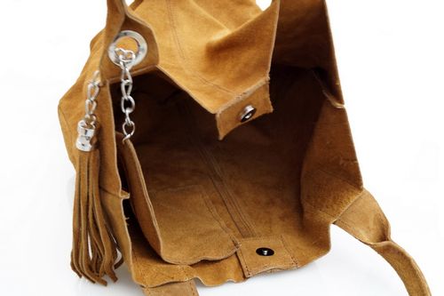 VERA PELLE torebka zamszowa worek shopper z saszetką V093 j.szara na Arena.pl