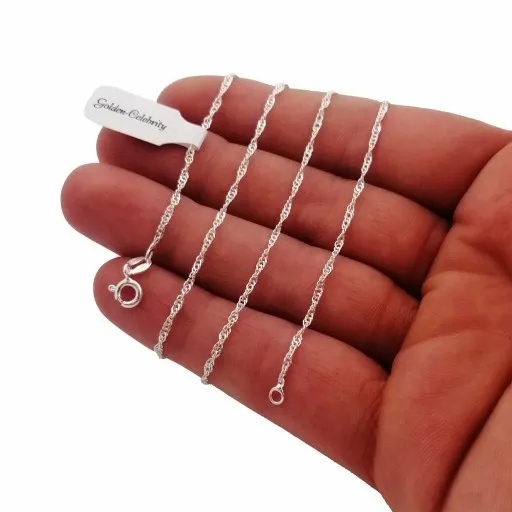 DAMSKI SREBRNY NASZYJNIK ŁAŃCUSZEK SINGAPUR DELIKATNY LŚNIĄCY 925 PREZENT zdjęcie 11