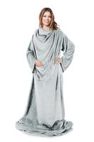 Koc z rękawami TONY 150x180 srebrny flano z kieszenią TV