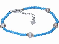 ELEGANCKA RODOWANA SREBRNA BRANSOLETKA FASETOWANY TURKUS PERŁY HODOWLANE