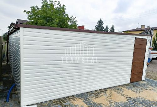 GARAŻ BLASZANY 6m x 6m poziom spad tył 2x Brama drzwi TS252 na Arena.pl
