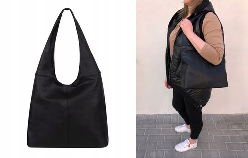 CZARNA TOREBKA DAMSKA WOREK SKÓRZANA TORBA SHOPPER KLASYCZNA TOREBKA SKÓRA na Arena.pl