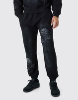 CZARNE SPODNIE DRESOWE HAFT RÓŻA BOOHOOMAN M