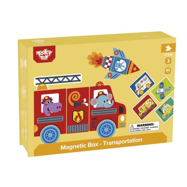 TOOKY TOY Układanka Magnetyczna Puzzle Montessori Pudełko Edukacyjne Pojazdy 80 el. zdjęcie 9