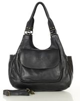 Włoska torebka skórzana z kieszenią z przodu retro bag handmade - MARCO MAZZINI czarny