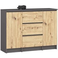 KOMODA K100 2D 3SZ PK GRAFIT SZARY / DĄB ARTISAN