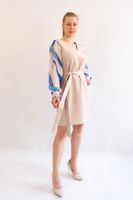 Beżowa Sukienka z Rozciętymi Szyfonowymi Rękawami 46