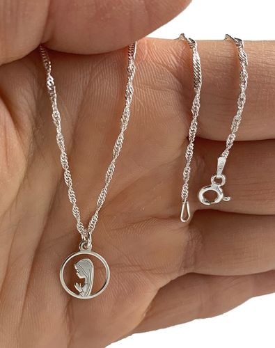 Łańcuszek srebrny medalik komunijny Matka Boska 925 dla dziewczynki chrzest na Arena.pl