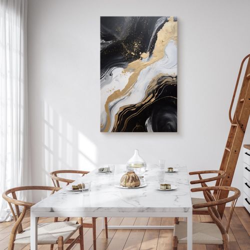 Obraz Canvas Do Salonu Czarny MARMUR Abstrakcja Elementy Złota 30cm x 20cm na Arena.pl