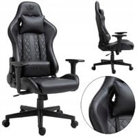 FOTEL GAMINGOWY BIUROWY OBROTOWE KRZESŁO DO BIURKA BIURA czarne ECOSKÓRA