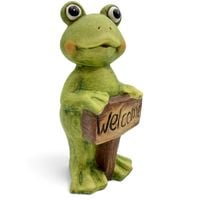 FIGURKA OGRODOWA ŻABA Z TABLICZKĄ FIGURKA CERAMICZNA DO DOMU OGRODU 22 cm