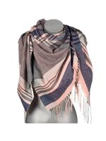 Versoli - miękka i ciepła chusta krata frędzle krata brudny róż REC-75 5#