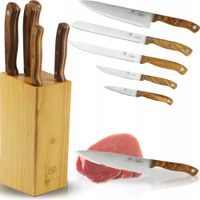 ZESTAW NOŻY KUCHENNYCH 5 SZTUK W BLOKU DREWNIANYM KOMPLET DO KUCHNI