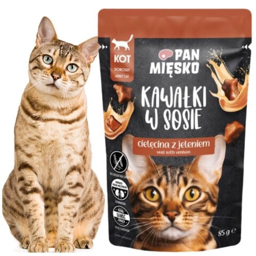 karma mokra dla kota kawałki mięsa cielęcina jeleń pan mięsko 85g bez zbóż na Arena.pl