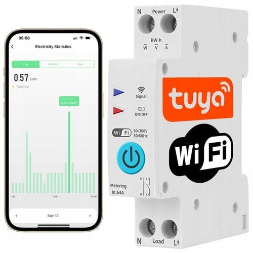 Przekaźnik WiFi 16A z pomiarem prądu mocy na szynę DIN TUYA Smart Life na Arena.pl