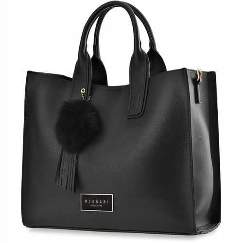 Klasyczna TORBA Torebka MONNARI SHOPPER Duża Czarna Pojemna 3 Komorowa Logo na Arena.pl