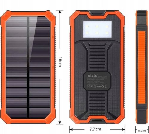 POWERBANK SOLARNY PANCERNY 20000MAH 2xUSB LATARKA na Arena.pl