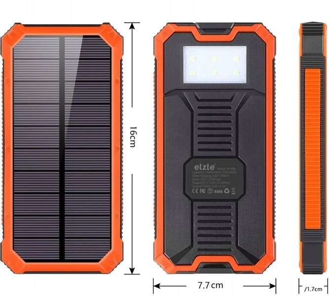 POWERBANK SOLARNY PANCERNY 20000MAH 2xUSB LATARKA zdjęcie 6