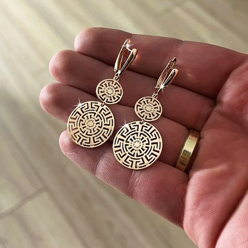 POZŁACANE KOLCZYKI ZE STALI CHIRURGICZNEJ WZÓR GRECKI WISZĄCE, ZJAWISKOWE na Arena.pl