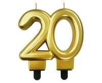 świeczka 20 urodziny metalik złota 8cm