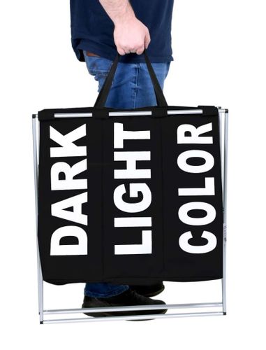 Trzykomorowy kosz na pranie TRIKO - 130L - czarny na Arena.pl