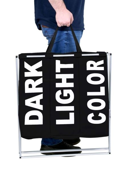 Trzykomorowy kosz na pranie TRIKO - 130L - czarny zdjęcie 4