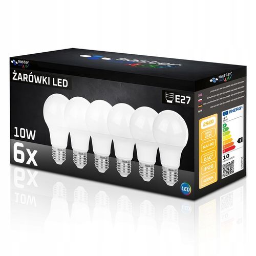 6x Żarówka LED E27 10W biały neutralny 4000K 800lm kula A60 PREMIUM na Arena.pl