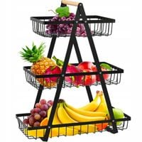DUŻY KOSZYK NA OWOCE WARZYWA 3X PÓŁKA PIĘTROWY STOJAK KOSZ METALOWY