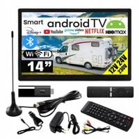 Telewizor SMART Android TV 14'' WiFi BT USB HDMI DVBT2 230V 24V 12V Netflix
