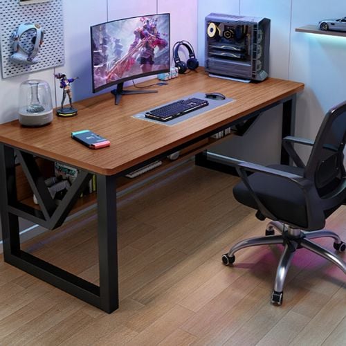 BIURKO GAMINGOWE NOWOCZESNE Z PÓŁKĄ CIEMNY BUK LOFT INDUSTRIALNE 120 CM na Arena.pl