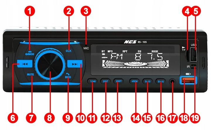 RADIO SAMOCHODOWE 1DIN USB SD MIKROFON BLUETOOTH zdjęcie 2