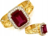 Złoty pierścionek 585 prostokątna markiza z rubinem rozmiar 17