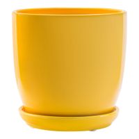 Doniczka ceramiczna Żółty okrągła połysk Ø15cm z podstawką gładka