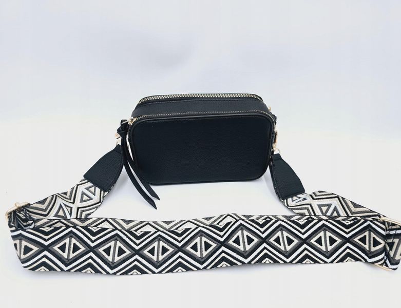 Sara Moda - torebka listonoszka skóra ekologiczna pasek BOHO czarny 1979 zdjęcie 2