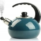 CZAJNIK EMALIOWANY NOWOCZESNY TURKUSOWY Z GWIZDKIEM STAL 2,5 L INDUKCJA GAZ