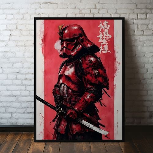 Plakat cyfrowy do wydruku czerwony samuraj na Arena.pl