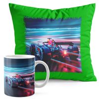ZESTAW KUBEK + PODUSZKA ZIELONA - BOLID F1 WYŚCIGI SPORT