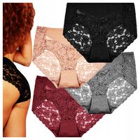 Majtki Damskie Bawełniane Koronkowe Wysoki Stan Wygodne Kobiece 4-PAK XXL