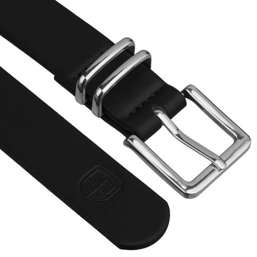 czarny, wąski pasek damski ze skóry ekologicznej ze srebrną klamrą na Arena.pl