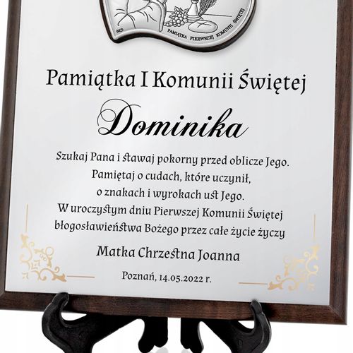 SREBRNY obrazek prezent na KOMUNIĘ z NADRUKIEM Pamiątka Komunii Chłopca na Arena.pl