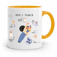 Kubek Żółty Prezent Dla Mamy Matki Mom's Power Z Nadrukiem Ze Zdjęciem