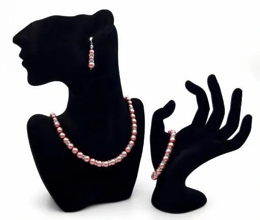 komplet biżuterii pudrowy róż SREBRO PERŁY CYRKONI zdjęcie 3