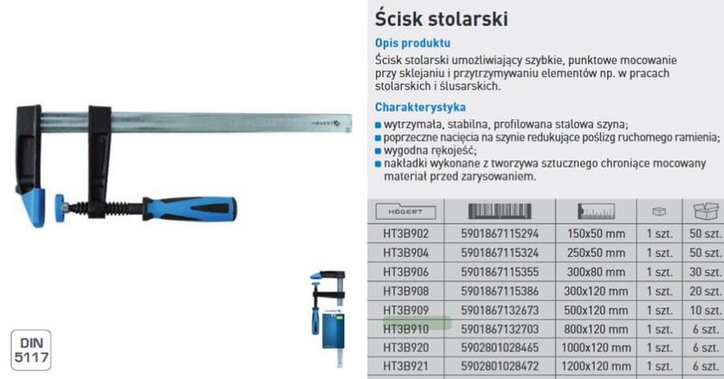 Ścisk stolarski  800 x 120 mm zdjęcie 3