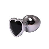 silver small heart-shaped butt plug with black crystal