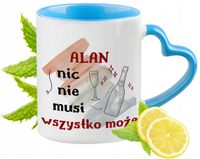 Dla Alana Kubek Błękitny Z Uszkiem W Kształcie Serca Na Prezent Z Nadrukiem