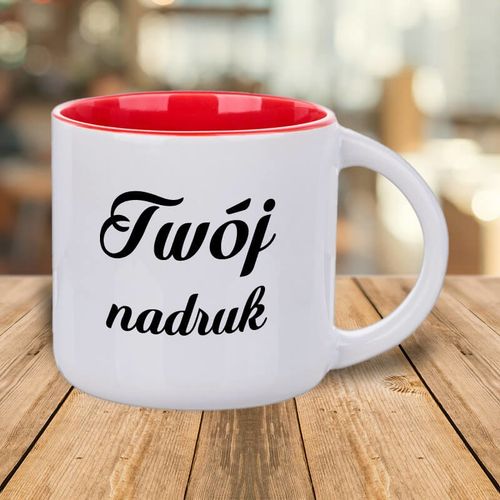 Kubek 400 ml z czerwonym wnętrzem z Twoim nadrukiem na Arena.pl