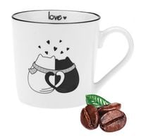 Kubek porcelanowy 390 ml czarno-biały słodkie wesołe kotki napis love wz. 3