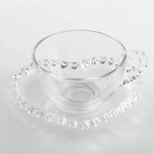 FILIŻANKA ZE SPODKIEM SZKLANA AMORA 200ML NA KAWĘ UNIWERSALNA WZÓR SERCE na Arena.pl