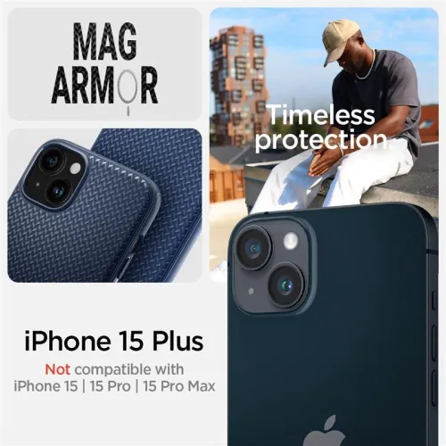 Etui Spigen Mag Armor z MagSafe na iPhone 15 Plus - niebieskie na Arena.pl
