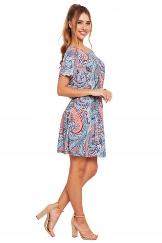 Krótka Sukienka Damska Rozkloszowana Zwiewna Kolorowa Wzorzysta MORAJ S/M na Arena.pl